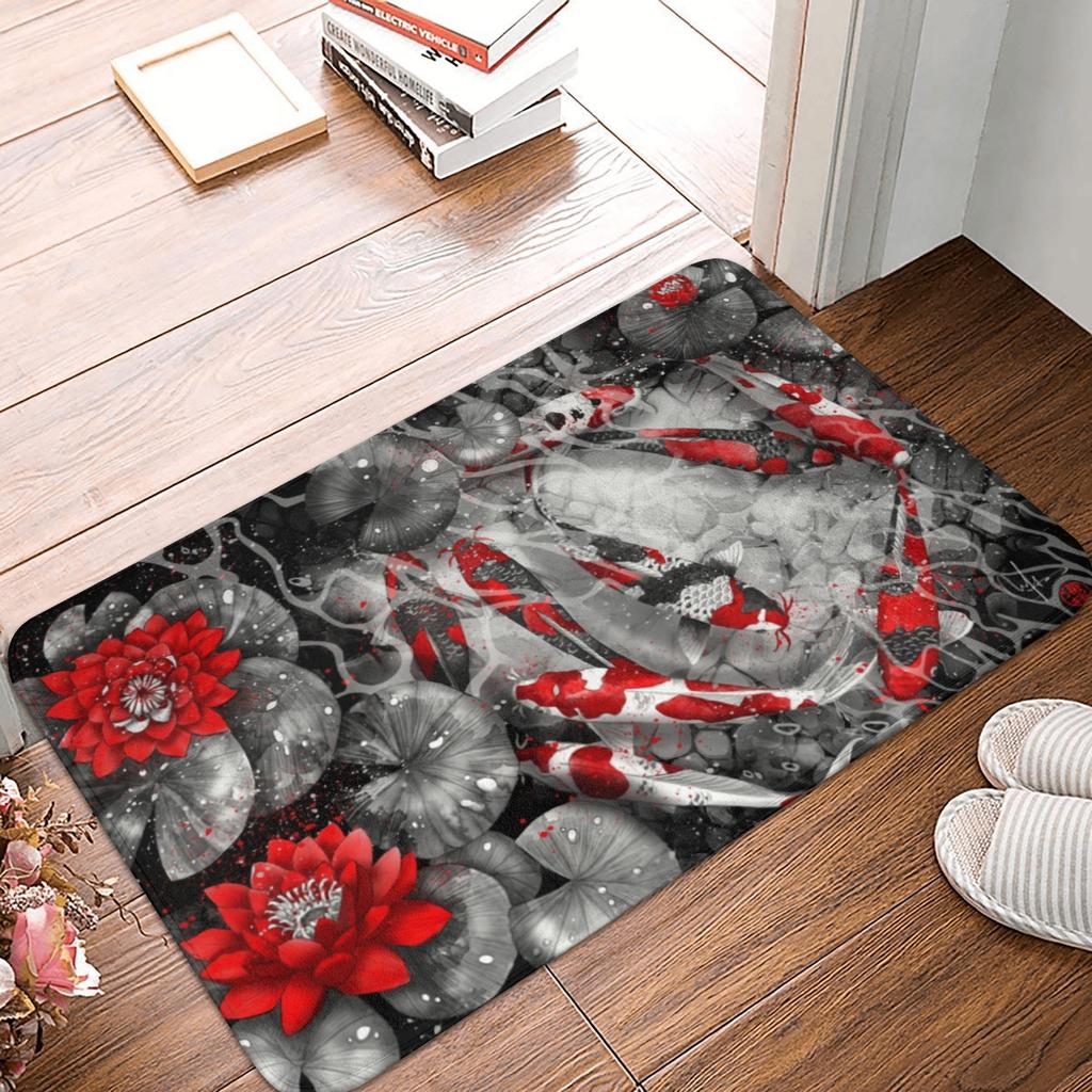 Koi Fish Sakura Blossom In Turquoise Doormat Mat Anti-Slip Cherry Flower Floral Kitchen Bath Garage Rug Carpet 40*60cm