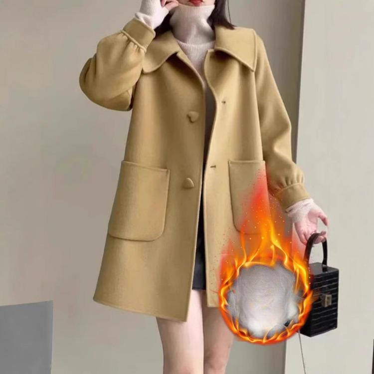 New Style Women Woolen Coat Mid Length Doll Collar Fashionable Slim Versatile Temperament Small Wool Coat