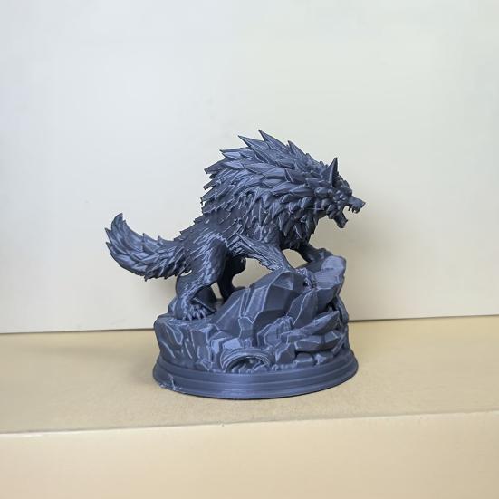 Yangyizhi 3D Printed Wolf Statue, Howling Figurine, Wild On Rock Sculpture, Collectible Animal Ornament for Home Office Desk