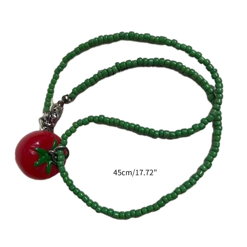 Cute Tomato Collarbone Necklace for Dopamine Sweet Cool Tomato Pendant Choker Multilayer Beaded Necklace Jewelry Gift