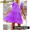 Women's Fashion Summer Spring Solid Color Print Short Sleeve O-Neck Casual Dresses