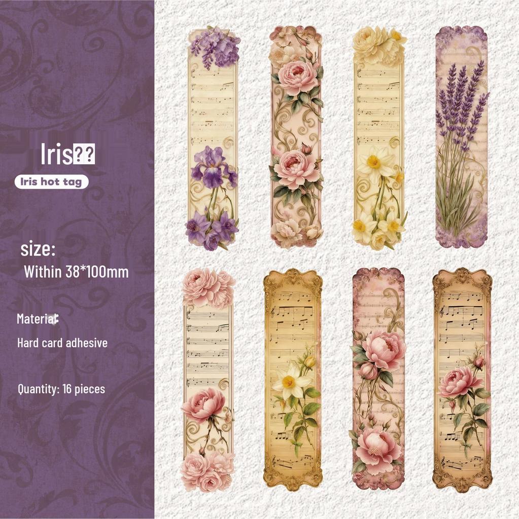 RetroStory Floral Bookmark Stickers - 16 Sheets for Personal Decoration & Planners