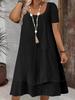 European & American Spring/Summer Women's Casual Loose Short Sleeve Solid Color Layered Dress