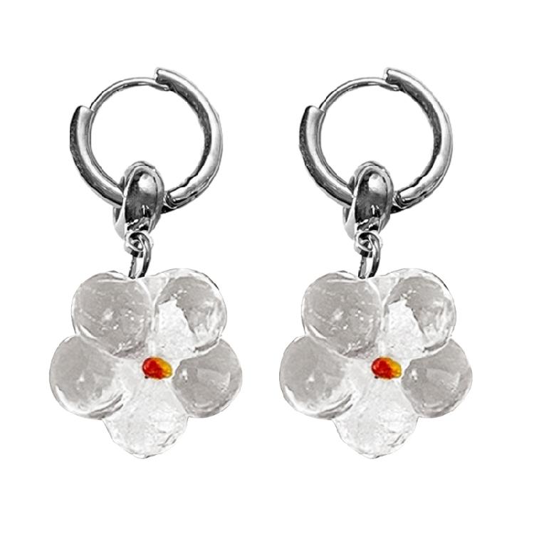 Clear Flower Acrylic Resin Flowers Earrings Silver Plated Vintage Earrings