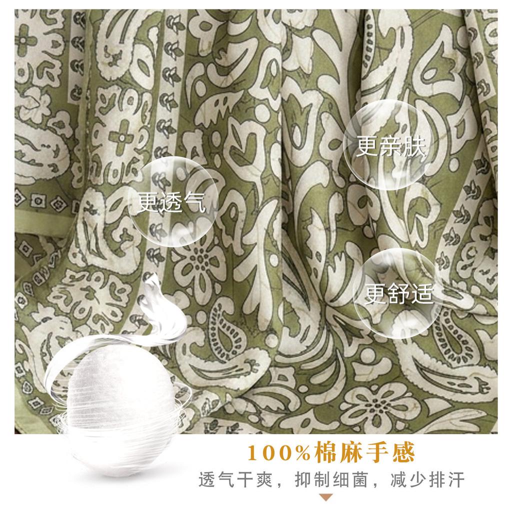 71 Cotton and Linen Retro Wind Green Geometric Small Square Scarf Silk Scarf Women's New Neck Protection Small Scarf Silk Scarf Neck High Sense