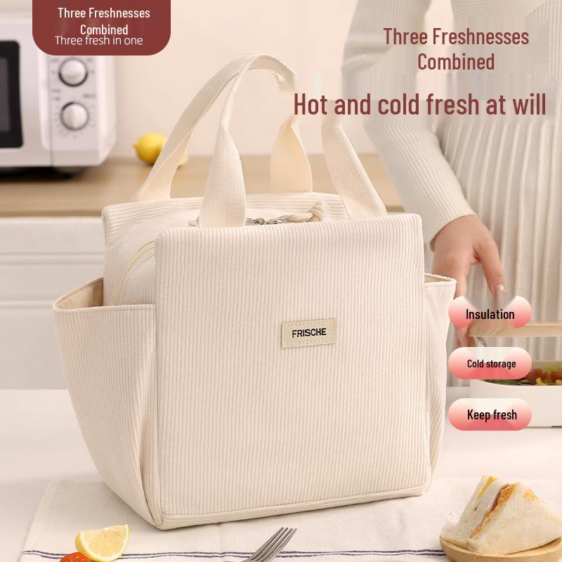 Insulated Corduroy Lunch Bag - Large Capacity for Office & School Use