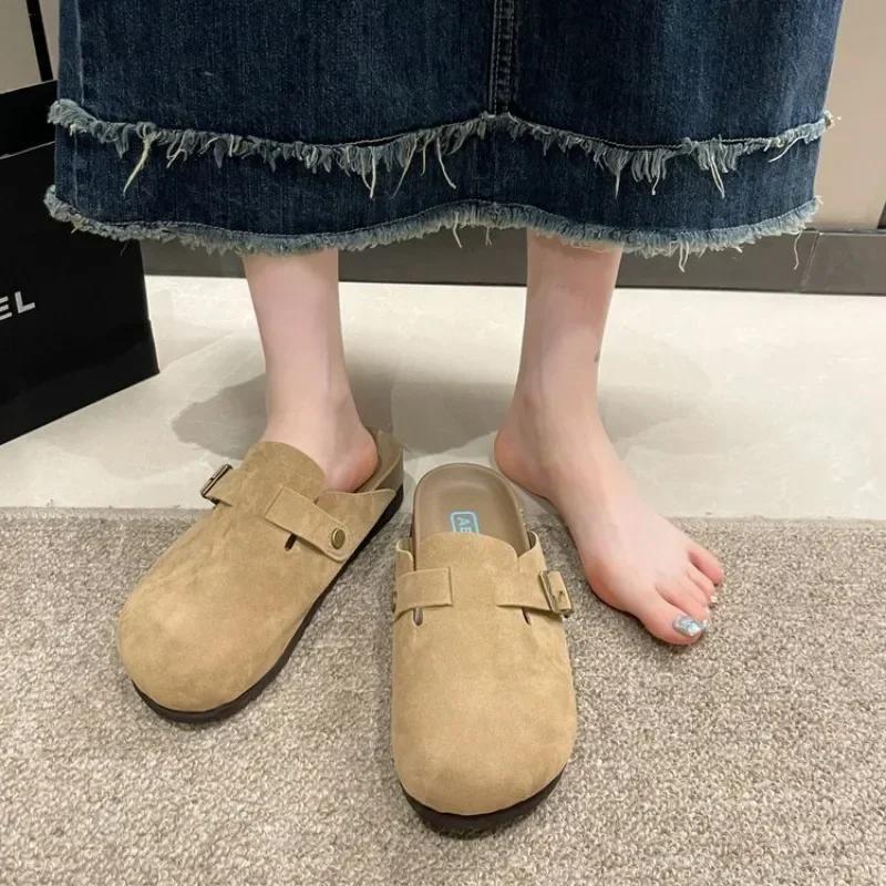 Zapatos Mujer 2025 New Women's Suede Mules Slippers Platform Flats Boston Clogs Sandals Fashion Outdoor Slip on Beach Sandalias
