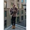 Women Faux Fur Coats Solid Thick Jackets Long Sleeves Notched Collar Covered Buttons Loose Fit Elegant Casual  Autumn Winter