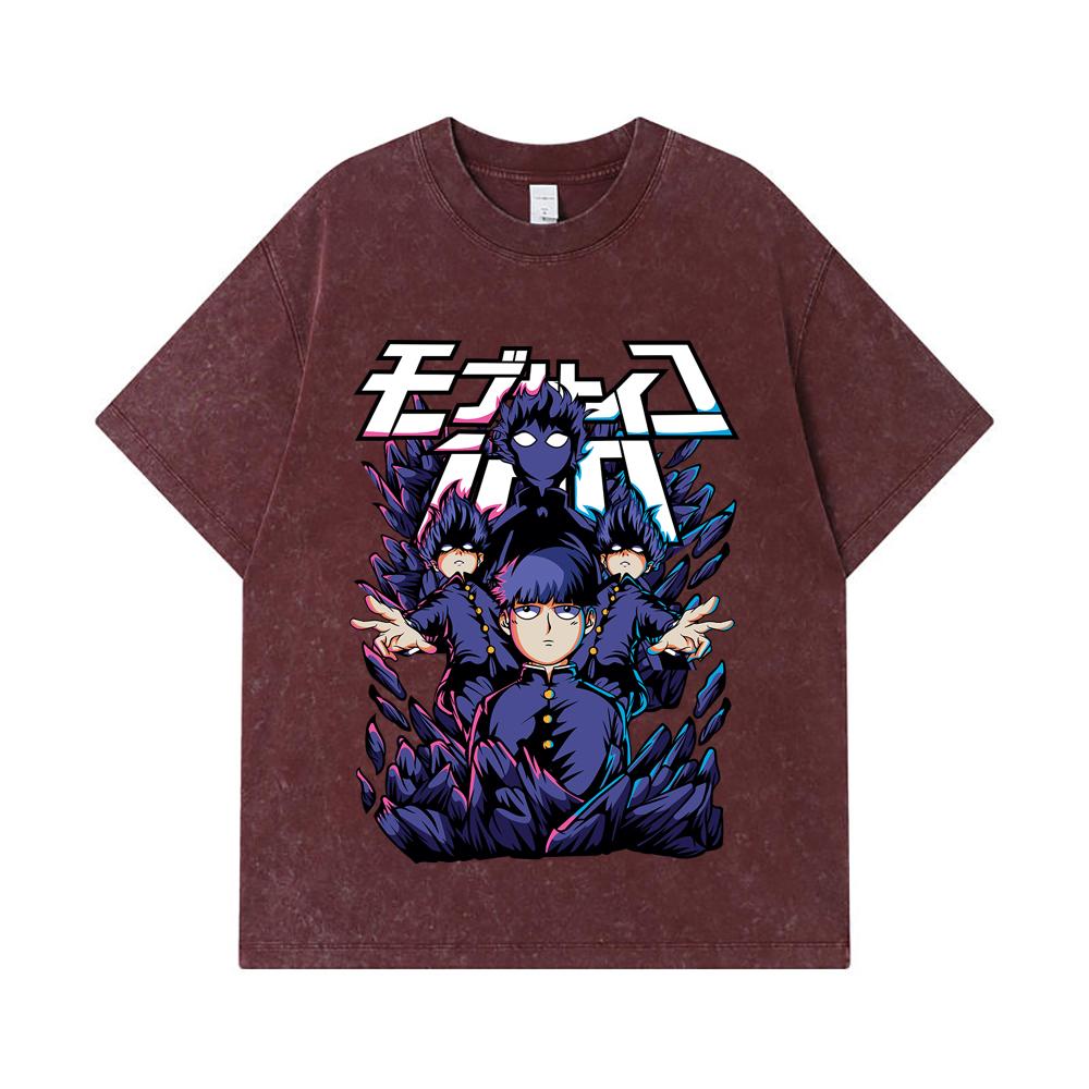 275 GSM Washed T-shirts 100% Cotton Mob Psycho 100 V1 Shiego Print Unisex Heavy Cotton T Shirt