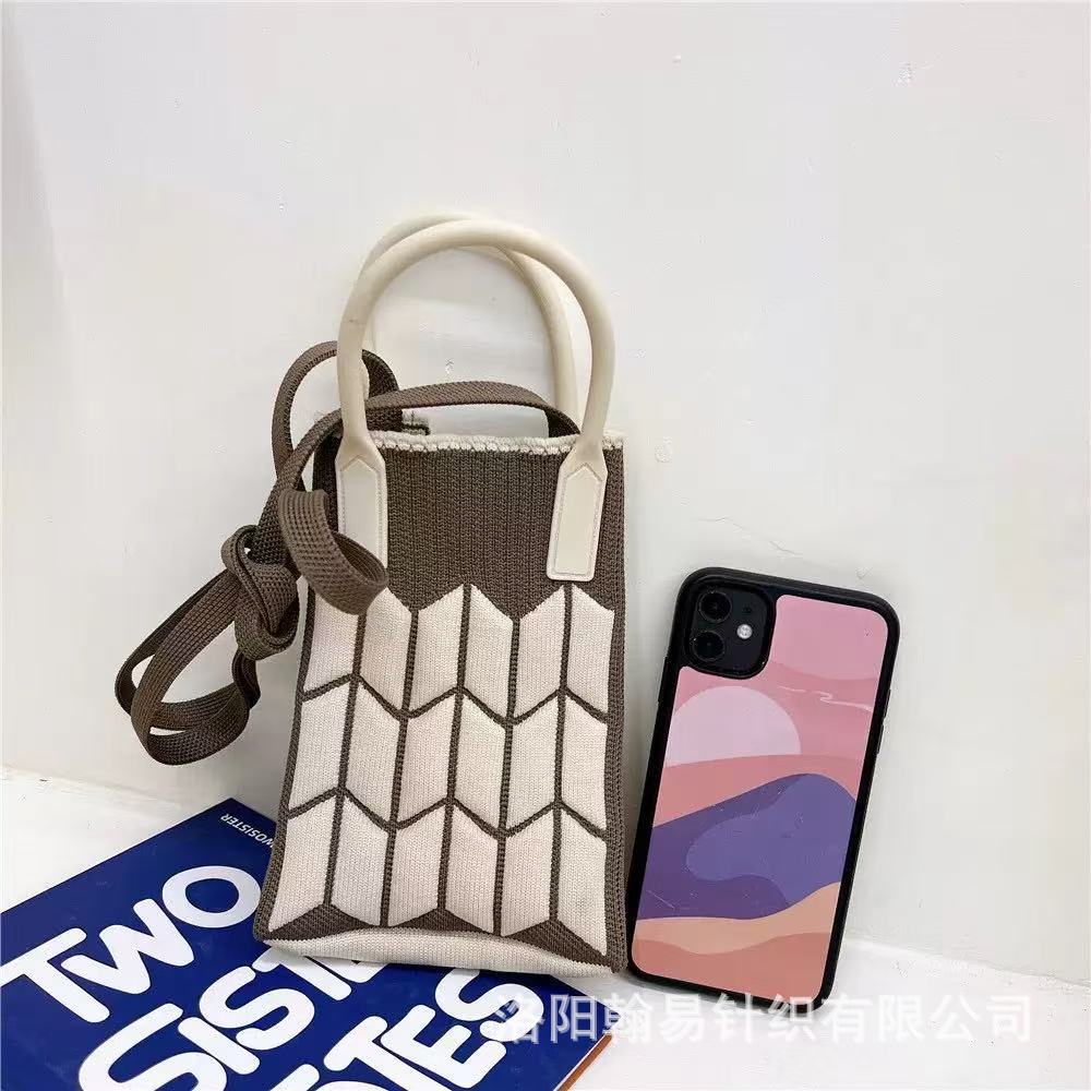 Sommer Damen Niedliche Mini-Tasche Vielseitige Mode Handytasche Cartoon Gestrickte Handtasche Umhängetasche Umhängetasche