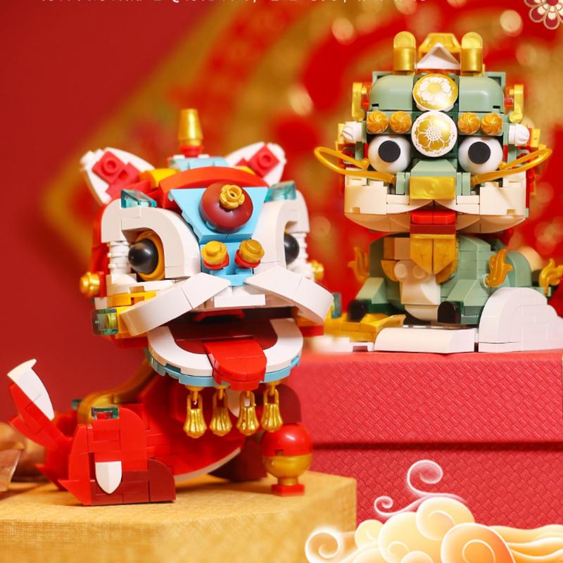Ancient Auspicious Beasts Series Kirin Koi Carp Fish Lion Dance Building Blocks Bricks Toys for Mascot Decoration