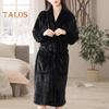 Men Women Plush Fleece Bath Robe Knee-Length Lapel Tie Design Water Absorbent Winter Loungewear Daily Wear Sleepwear