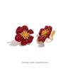 Retro Chinese-Style Plum Blossom Earrings: Exquisite Whitening Red Flower Ear Studs with Mosquito Coil Plate Clips for Autumn/Winter.