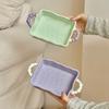 Sinple Cheese Baked Ri Baking Tray Ramic Double Ear Handheld Pattern Baking Bowl Household Microwave Oven Dessert Plate