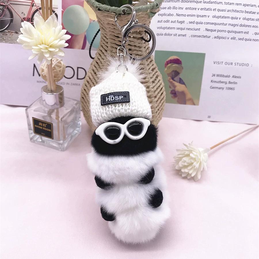 Rex Rabbit Colorful Caterpillar Plush Bag Pendant Keychain Creative Cute Female Mink Jewelry Gift