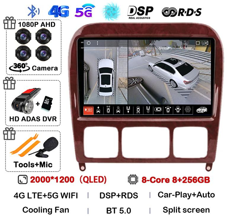 Android 14 Carplay Auto Car Stereo Radio For Mercedes Benz S-Class S Class W220 VV220 1998-2005 Mutimedia Player GPS Navigation