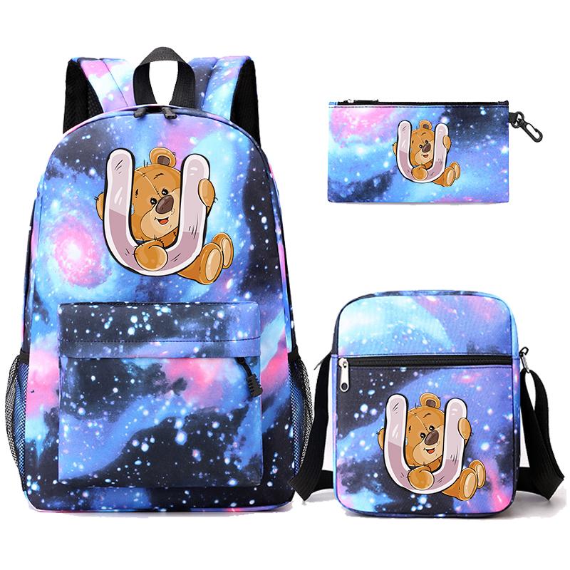 3 szt./zestaw Mały Miś 26 Liter Angielskich Plecak Powrót do Szkoły Plecak Chłopak Dziewczyna Kawaii Torba na Ramię Piórnik Torba Studencka