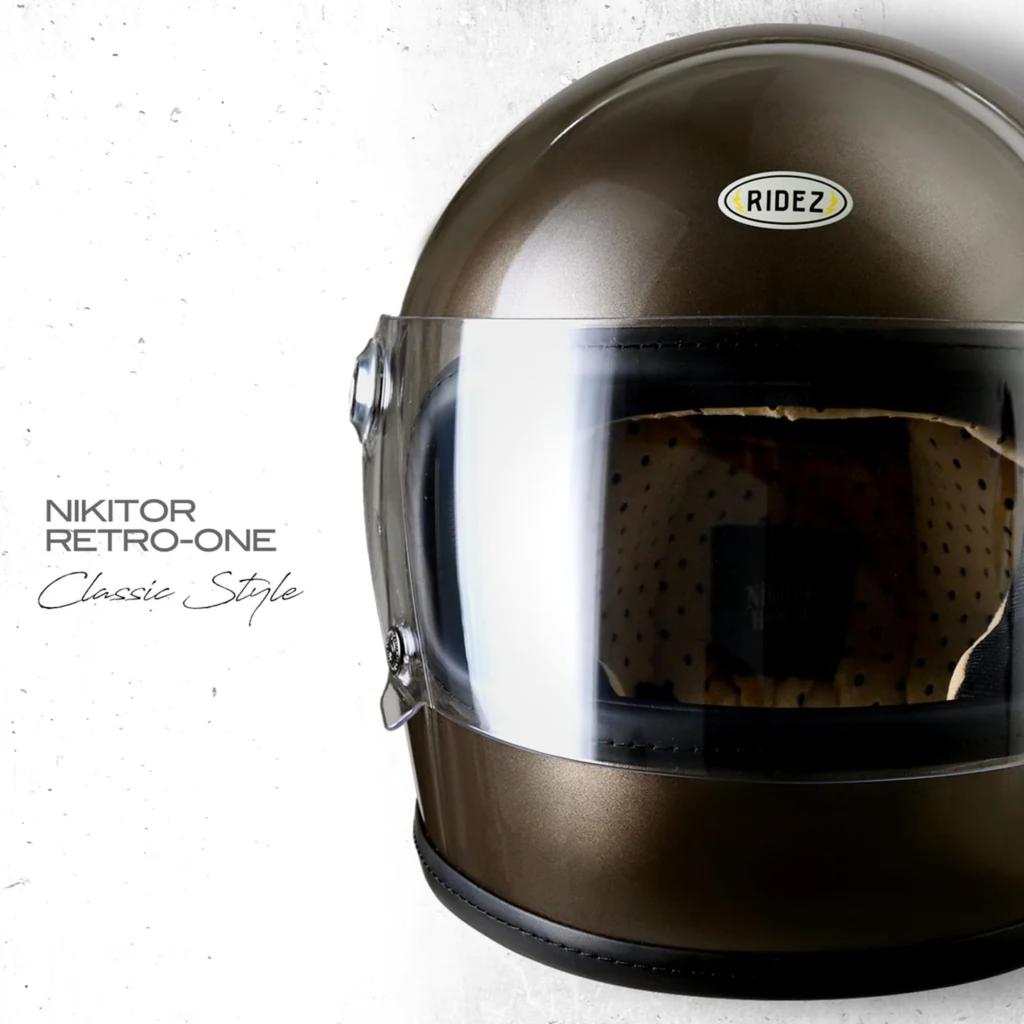 RIDEZ Full Face Helmet NIKITOR Size Helmet Bike Shield Wind Noise Reduction Stuff Reduction Retro Neo Classic Retro-One G.C-M Men's Women's