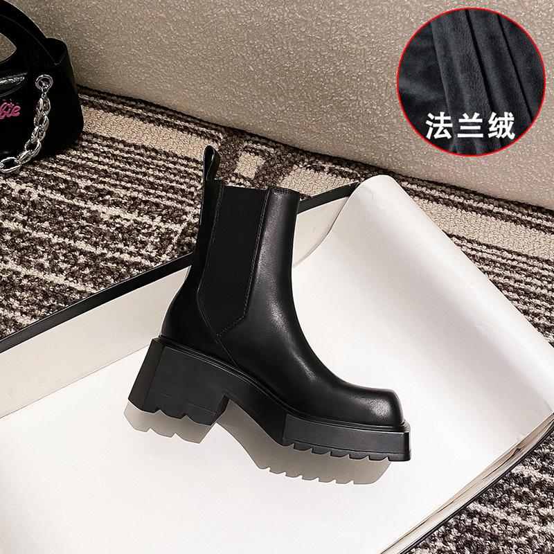 

Издание из коровьей кожи~ Ботинки Мартина с квадратным носком Женские британские дымчатые ботинки из натуральной кожи на толстой подошве с увеличением роста и толстым каблуком Ботильоны челси 40