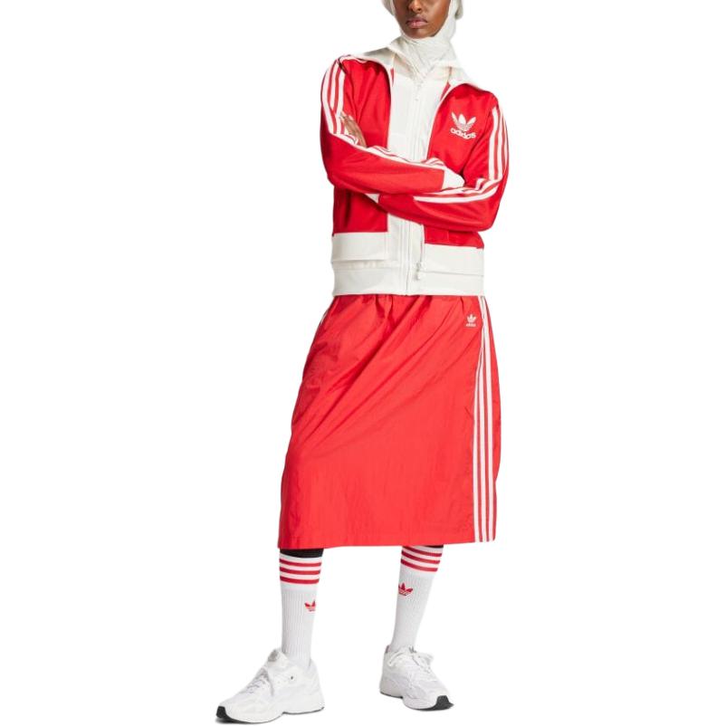 Adidas Originals Ksenia Schnaider Gestreifte Jacke mit Reißverschluss und langen Ärmeln Damenjacke Karmesinrot IW5669