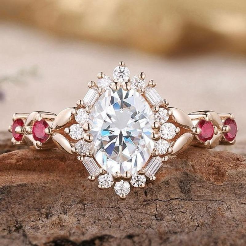 Charm Women Rings Rose Gold Color Round White Red Stone Rings Party Accessories Gift