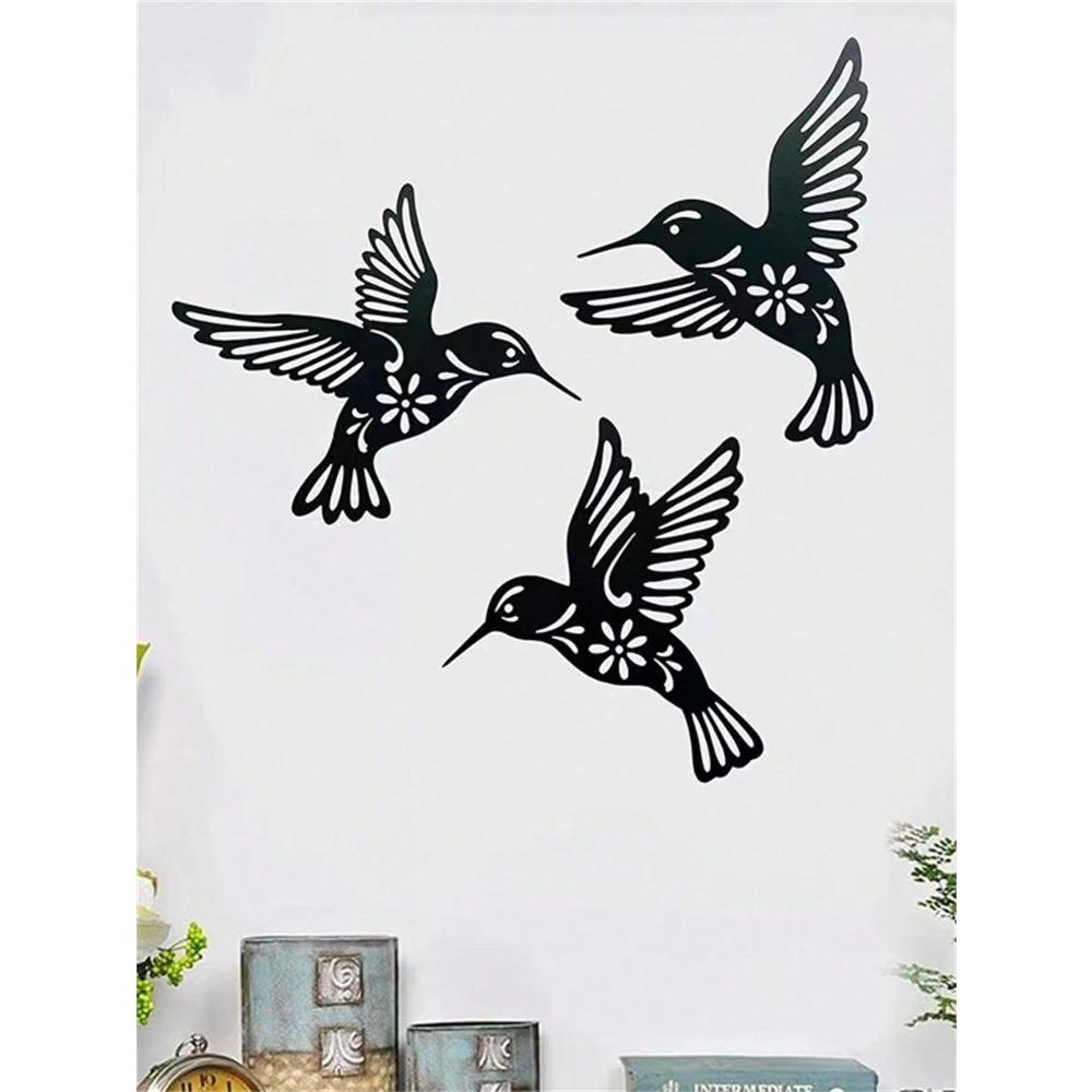 3 Black Metal Hummingbird Wall Decor Set 25cm Cutout Garden Art Indoor Outdoor Hanging Ornaments for Living Room Bedroom Office
