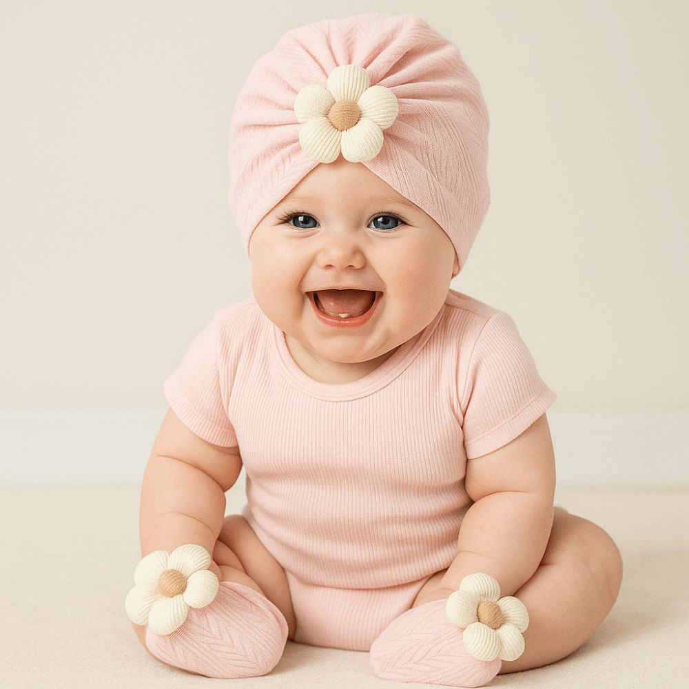 Elastic Infant Turban Hat Socks Set Soft Cotton Hat Sock Set Baby Headscarf Hat Newborn Supplies