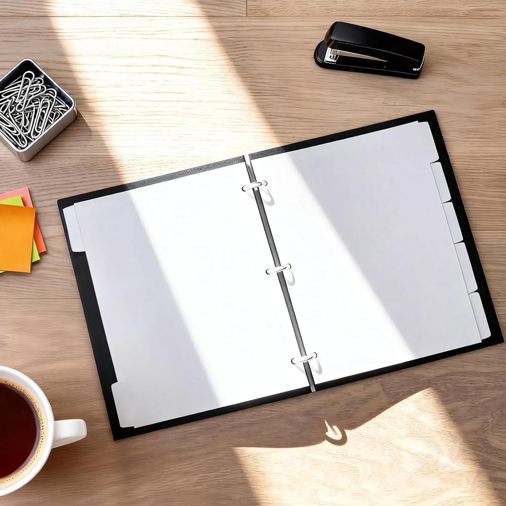 Blank Write On Binder Dividers for 3 Ring Binder, 1/5 Cut Tabs Letter Size White Binder Separators with 5 Tabs 8.5 X 11 File 3 Hole Punch Page