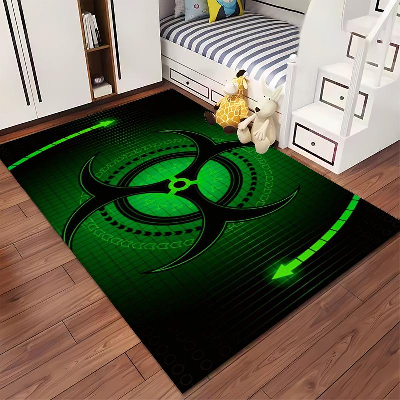 Biohazard Symbol Green Carpet Suitable for use as an anti-slip game mat for living room and bedroom sofas