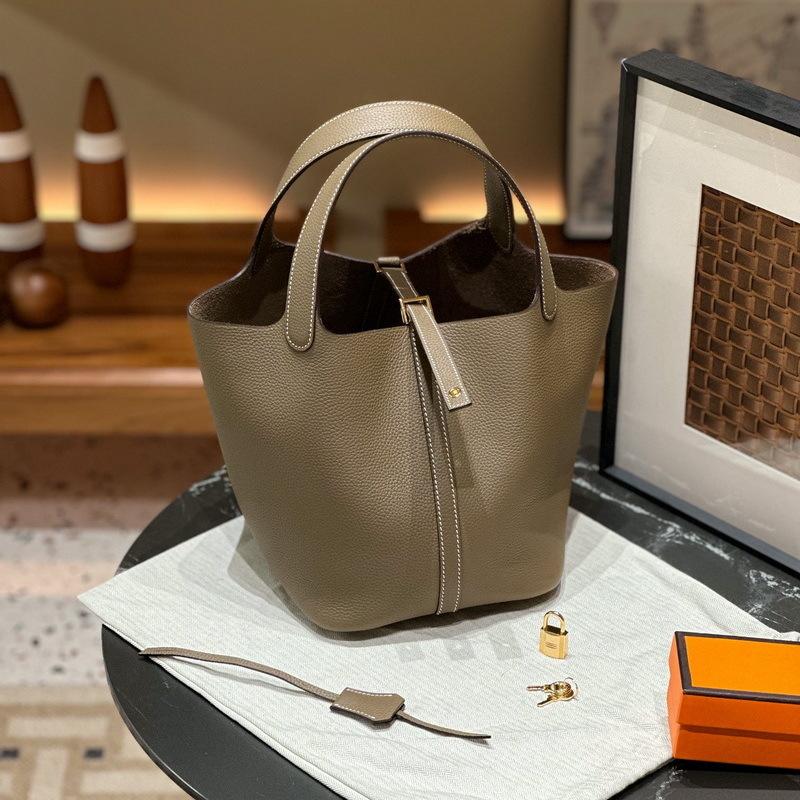 New Genuine Leather Women's Bag Head Layer Leather TOGO Leather 1822CM Vegetable Basket Handheld Bucket Bag Cross Border