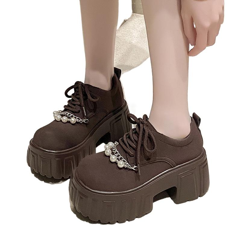 8.5CM Women Suede Leather Platform Sneakers Spring Wedge Heels Chunky Shoes Pumps Woman Lace-Up Thick Sole Casual Walking Shoes