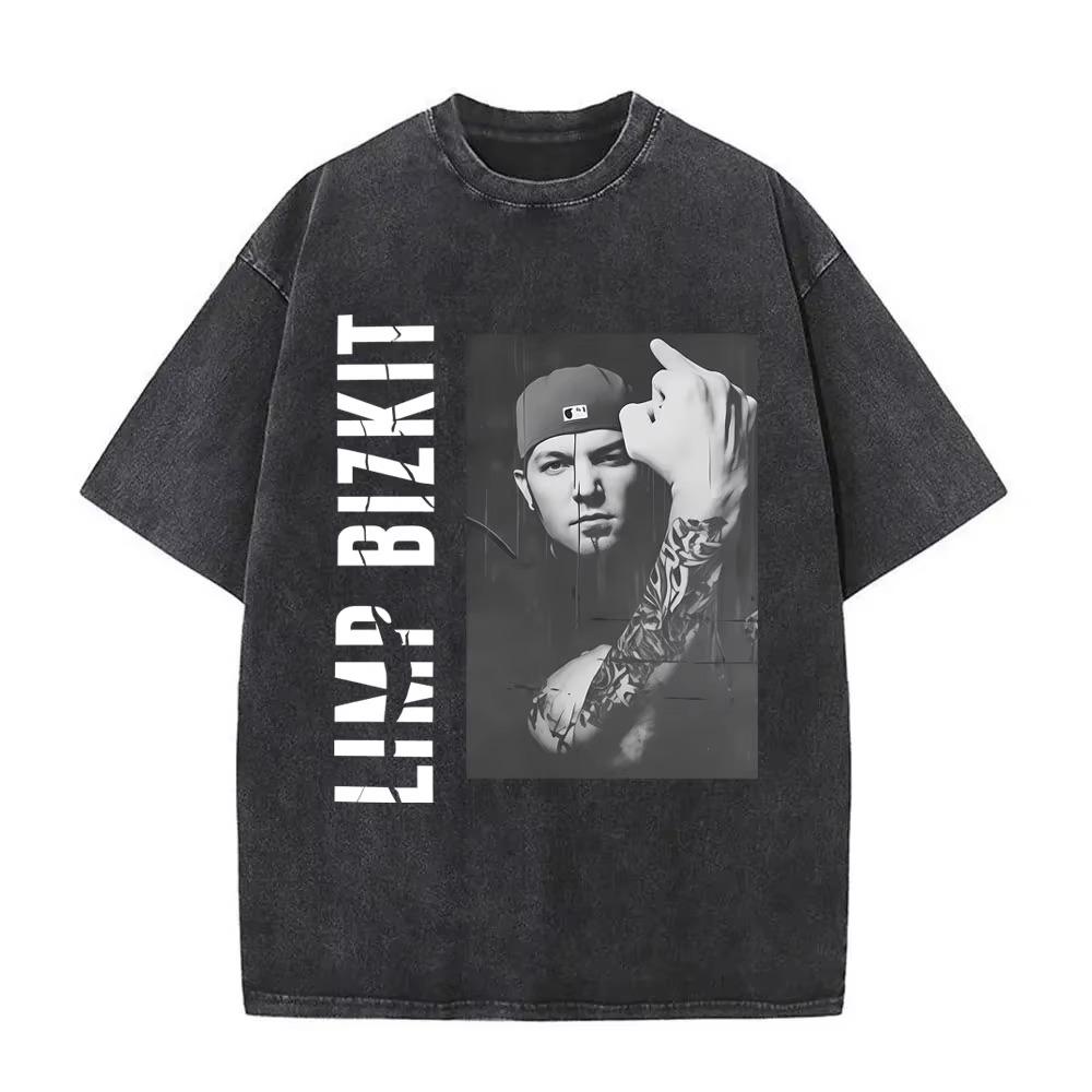 Washed VintageLimp Bizkit Graphic T-shirt Men Women Hip Hop Casual Oversized Short Sleeve T Shirts Unisex Streetwear