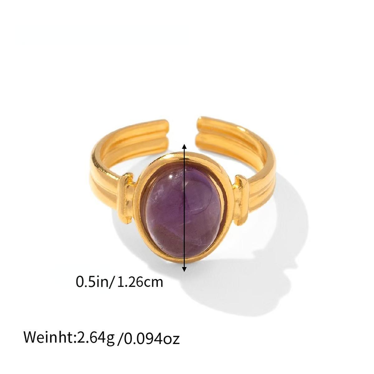 

Uself New Design Natural Stone 304 Stainless Steel Open Ring Women Waterproof Stylish Golden Zircon 2025 NEW Set resizable