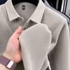 Mens Sweater Polo Collar Label Patchwork Stripes Plush Wool Liner Knitted Thickened Sweater Print Thermo Menswear