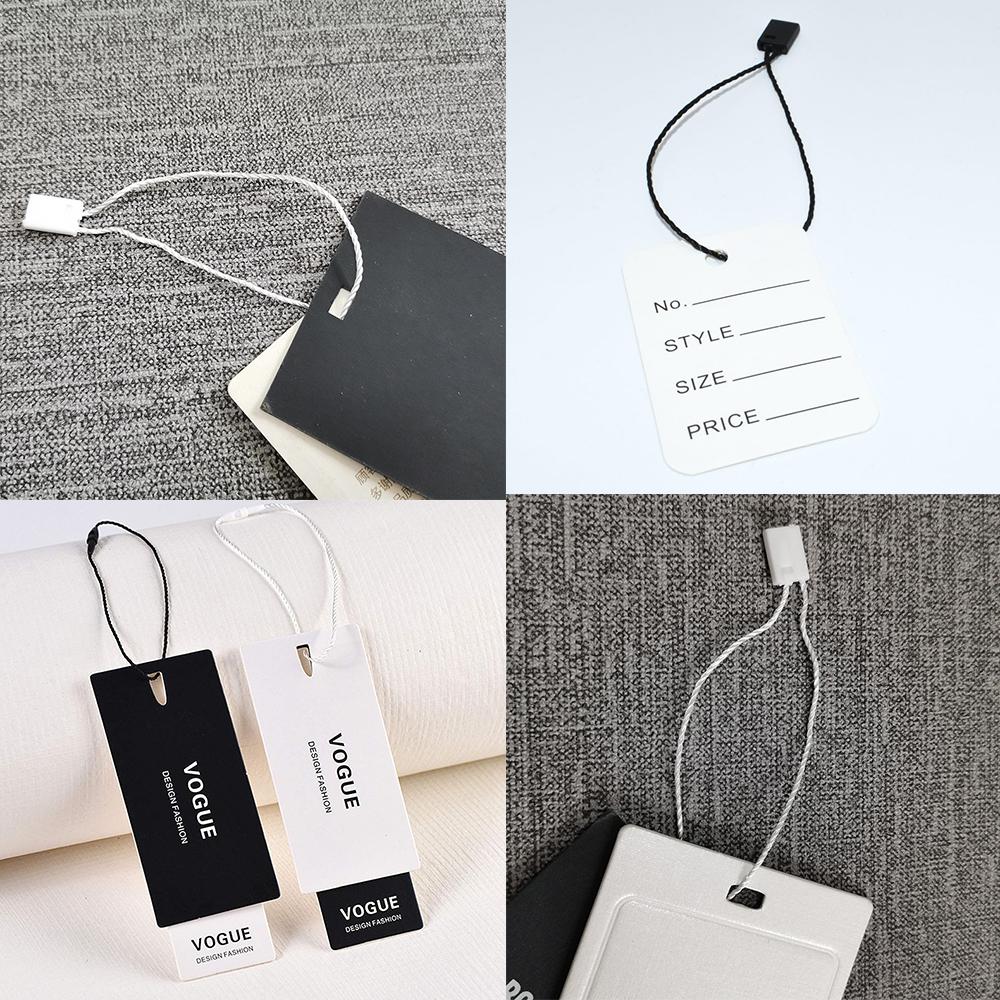 100PC /lot Plastic Tags Round Square Head White Black Hang Tag Polyester Rope String For Clothes Snap Lock Pin Loop Tie Fastener