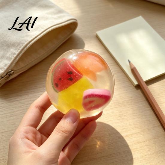 Relaxation Squeeze Ball Shapeable Pearlescent Fidget Toy Anxiety Relief Clear Stress Reduction Accessories Fake Fruit Inside Toy for Kids Adults