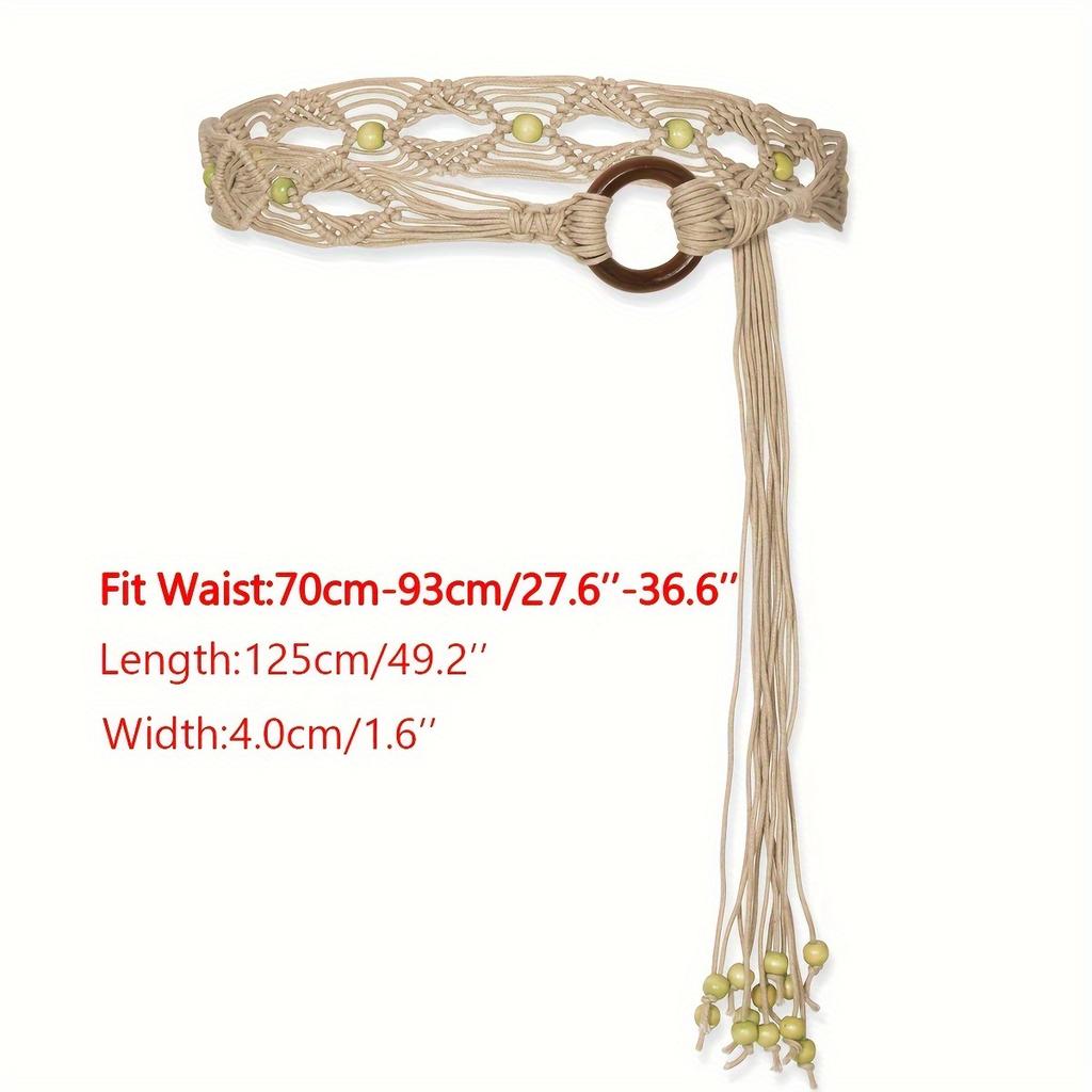 Multi-Color Bohemian Style Spring And Summer Fashion Women Handmade Wooden Circle Braided Hollow Belt Wax Rope Braided Belt Ethnic Style