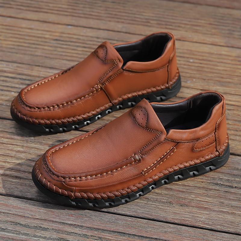 Fashion Mens Genuine Leather Casual Shoes Vintage Style Male Hiking Shoes Soft Breathable Walking Sneakers Classic Lace-Up Oxford Shoes