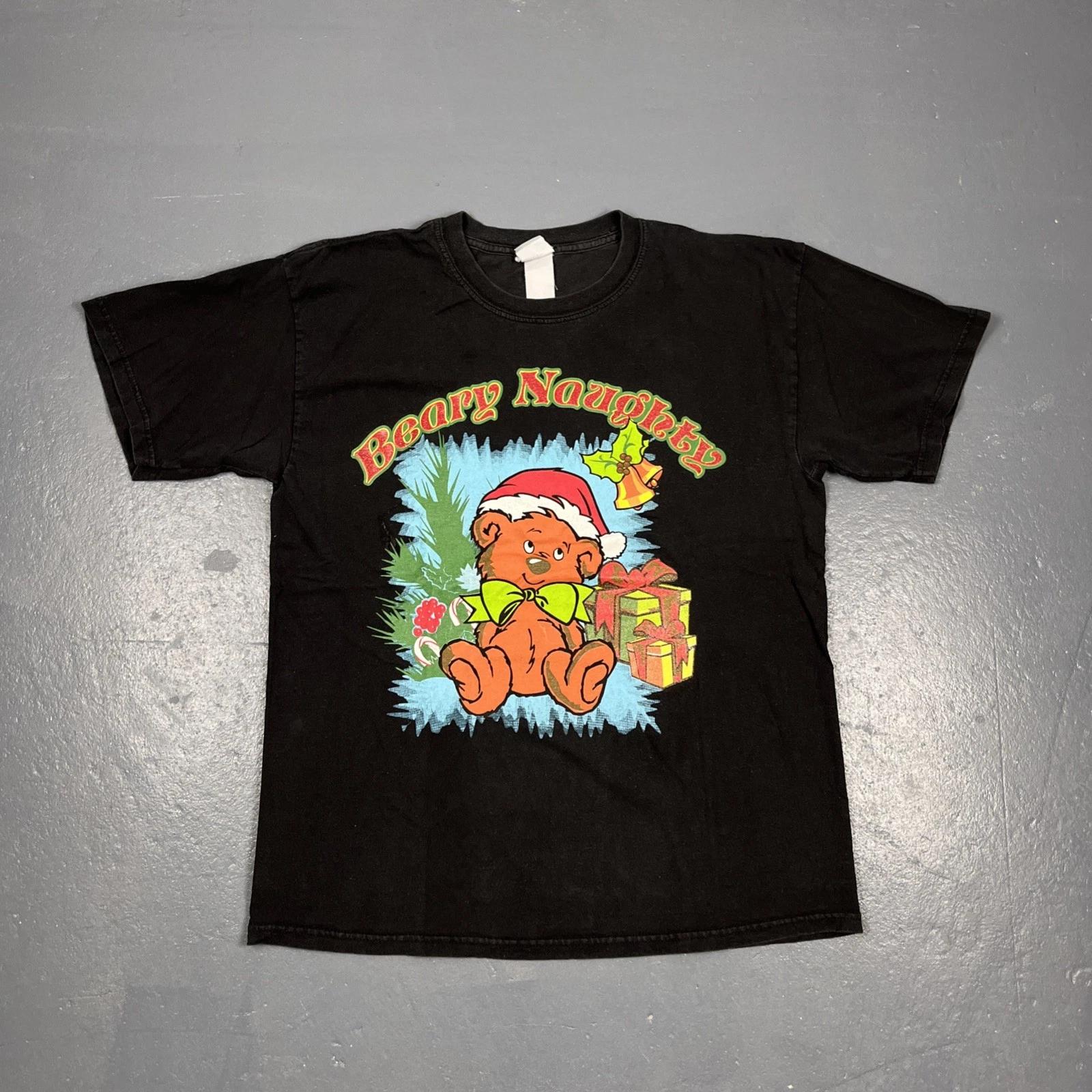 Vintage Y2K Christmas Tshirt Black Bears Naughty Humor Holidays VTG L