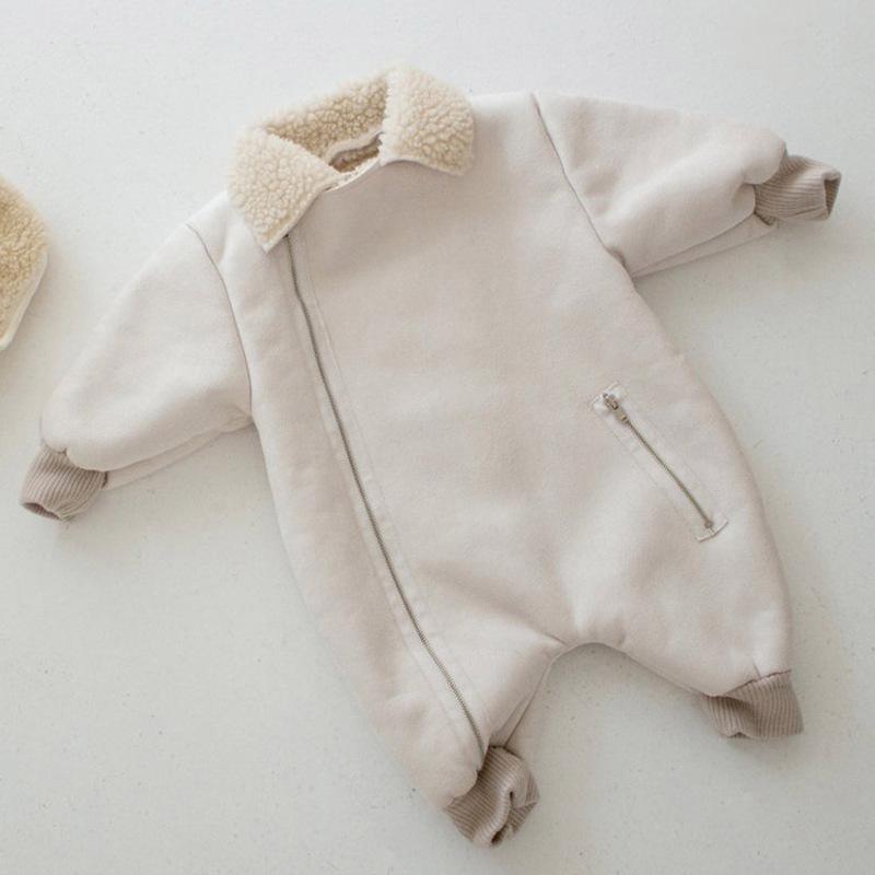 "Retro Korean Winter Jumpsuit for Baby - Suede & Lambskin, Thickened & Warm"