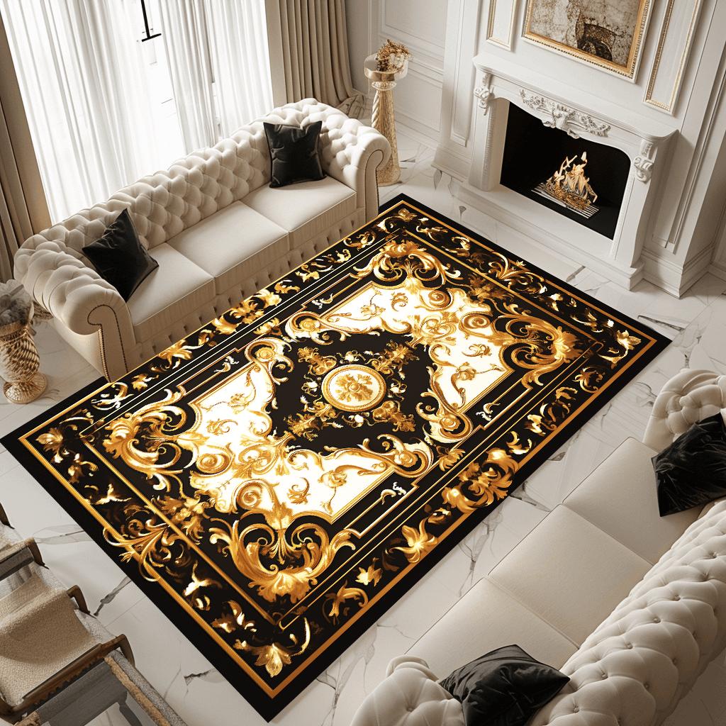 European Gorgeous Golden Carpet Living Room Luxury Decoration Sofa Side Anti-slip Rugs for Bedroom Cloakroom Floor Mats Washable