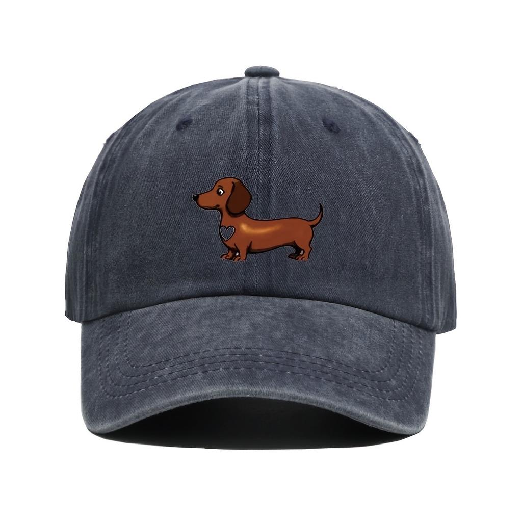 Dachshund Dog Print Washed Baseball Cap Unisex Cotton Adjustable Curved Brim Outdoor Hat