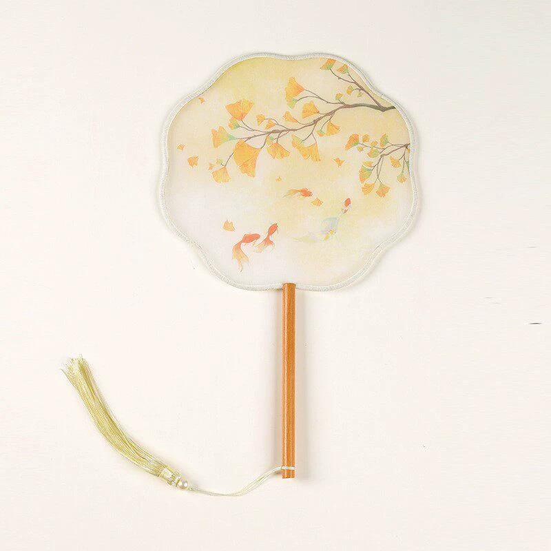 Double-Sided Classical Fan, Ancient Style Semi-Transparent Round Fan with Tassels, Women's Ancient Costume Hanfu Cheongsam Silk Fan