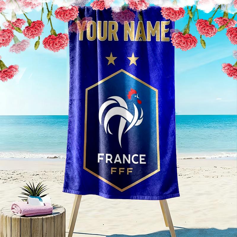 Custom Name France Football Print Beach Towel, Large Soft Quick Dry Towel for Beach Camping Swimming_xia