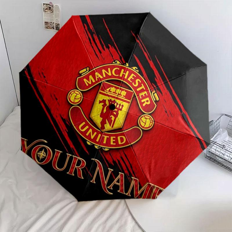 1 PC Automatic Folding Umbrella - Manchester United F Custom Name Pattern, Portable & Foldable Design with 8 Ribs, Christmas Birthday Gifts