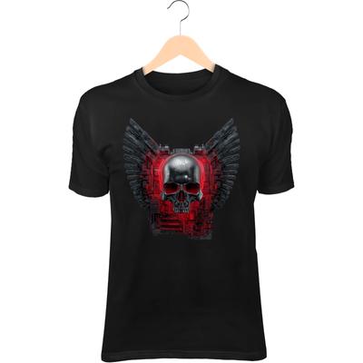 Cyber Skull Warrior T-Shirt – Chrome Face, Digital Wings, Neon Circuits