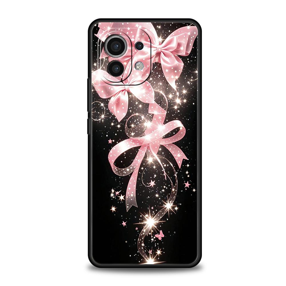 Pink Heart Bow Phone Case Cover for Xiaomi Mi 15 14 13 12 11 Ultra 14T 13T 12T 11T 10T Pro Lite 5G Shockproof Soft TPU Capas Bag