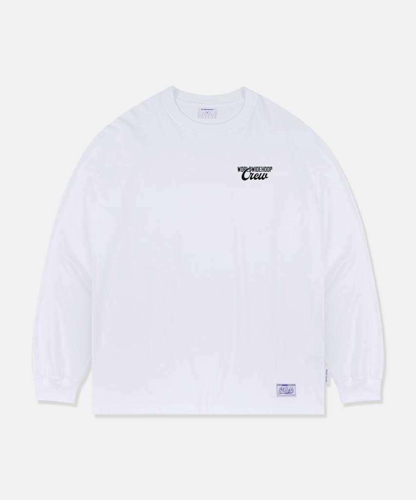 ALL DAY HOOPS Worldwide Hoop Crew Script Oversized Long Sleeve T-Shirt White