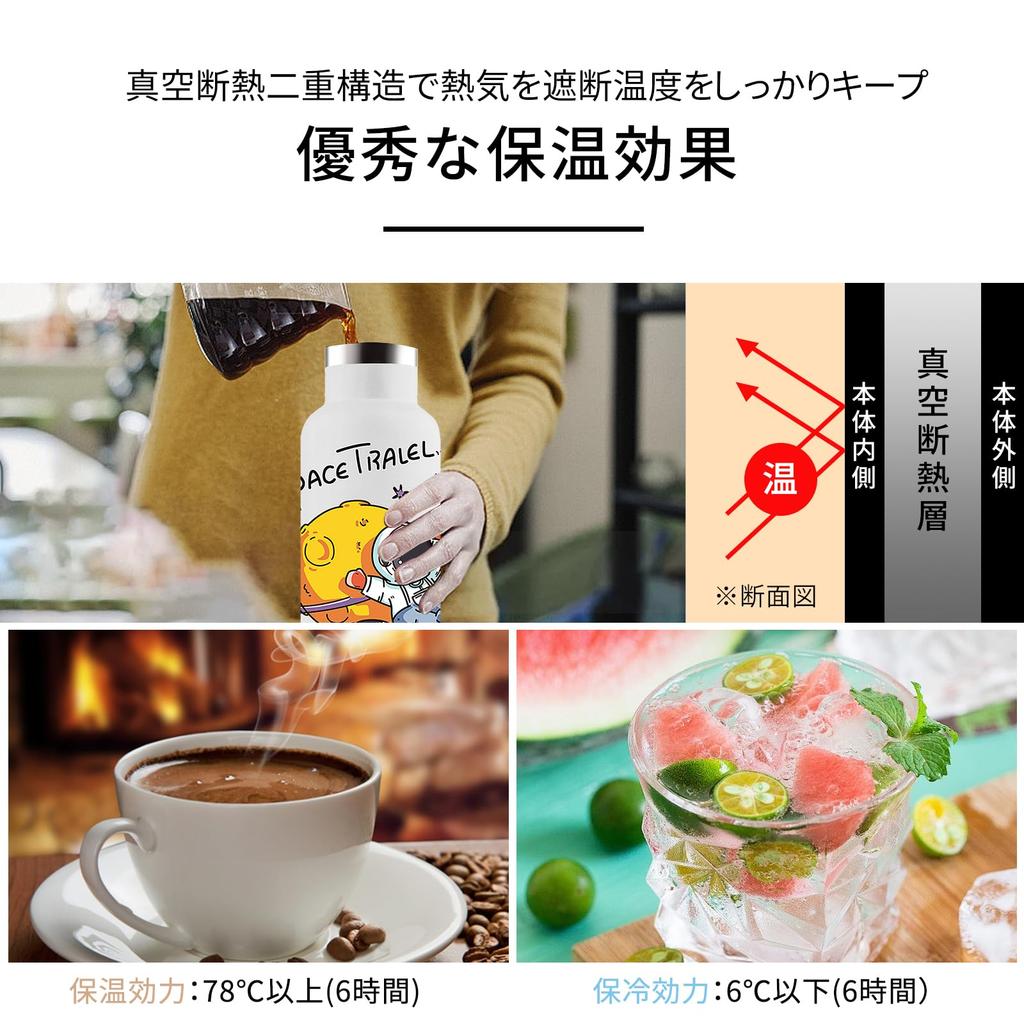 350ml Stainless Steel Water Bottle with Vacuum Keeps Cold and Sports Drinks and Includes a Slim Compact Slim and Cute Character Design Cup for Girls