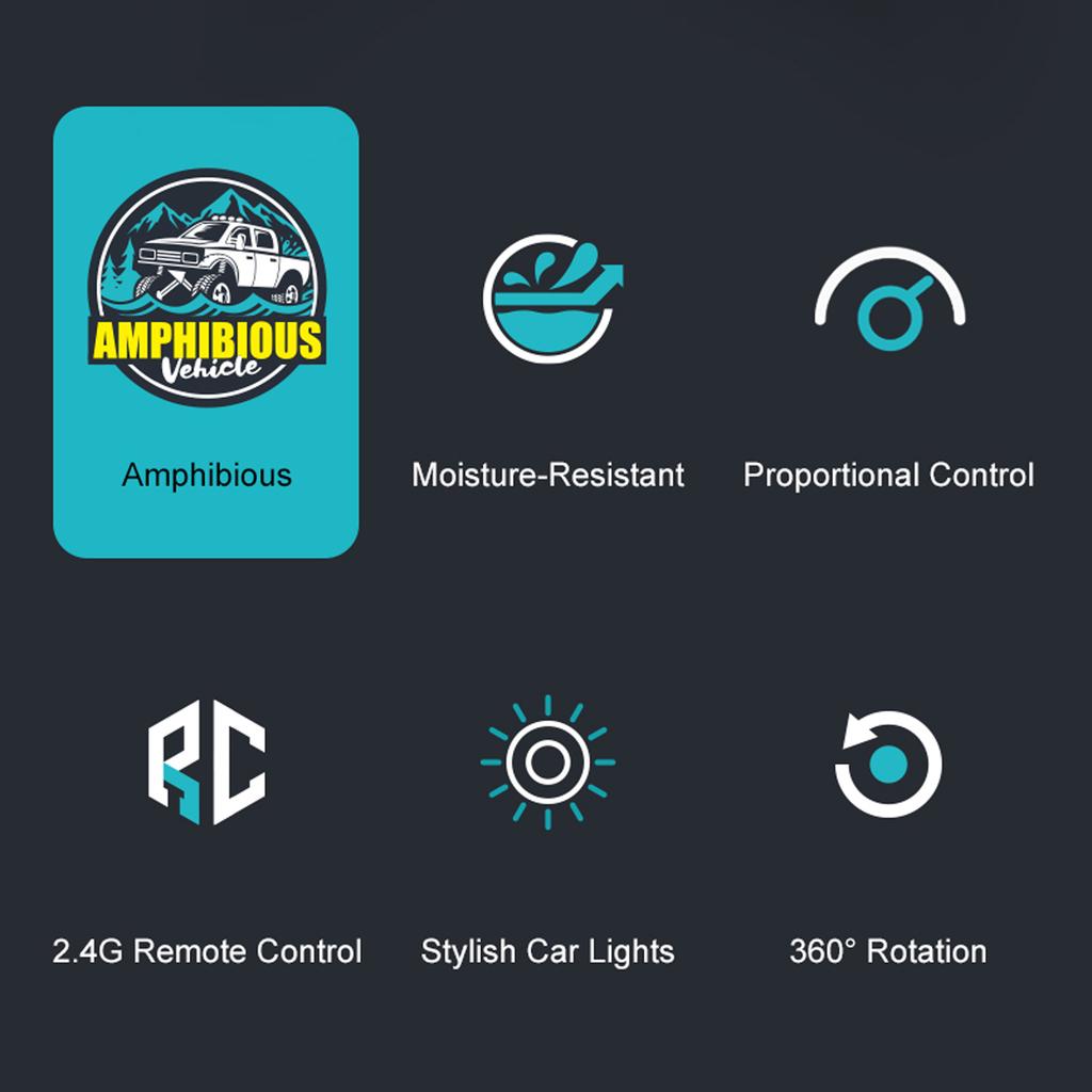 Amphibious Remote Control Car, 2.4GHz 4WD Off Road Vehicle with Headlights, 360 degrees  Rotating Waterproof Stunt Car